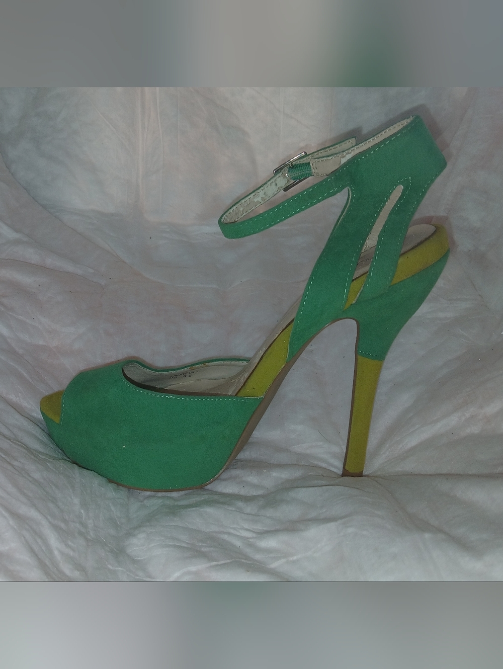 Charlotte Russe Green Suede Peep-Toe Ankle-Strap High Heels